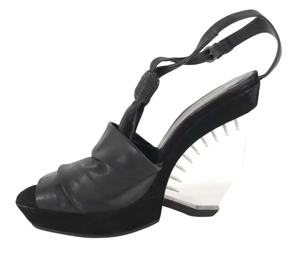 AllSaints Gamma Perspex Sandals US 9 EU 39 Womens Black Wedge Heel $250